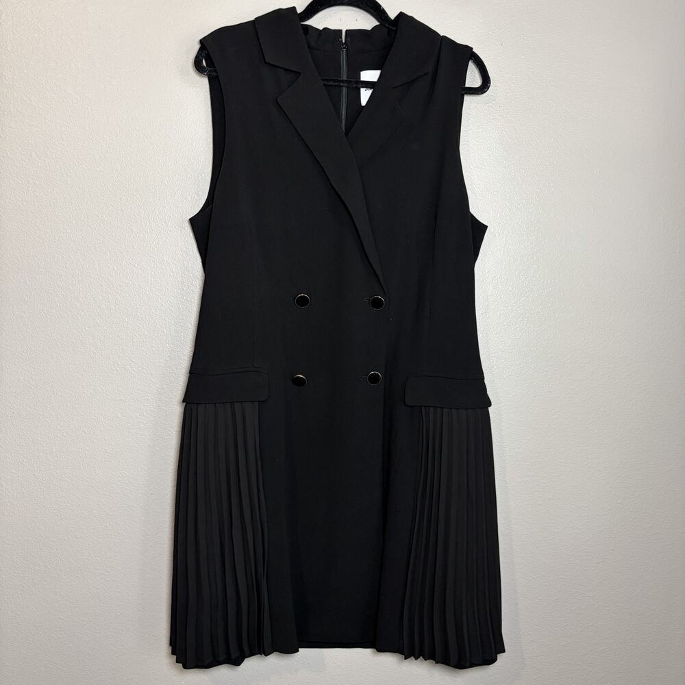 Sam Edelman Sleeveless Pleated Blazer Dress Size 14 Black Heavy